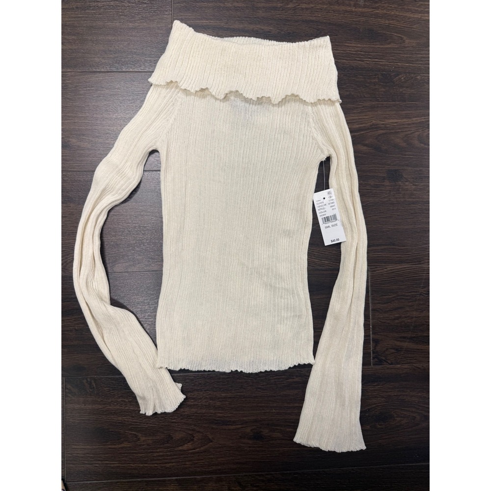 NWT PacSun Third Charm Ivory Ribbed Off-The-Shoulder Foldover Sweater - Size S
